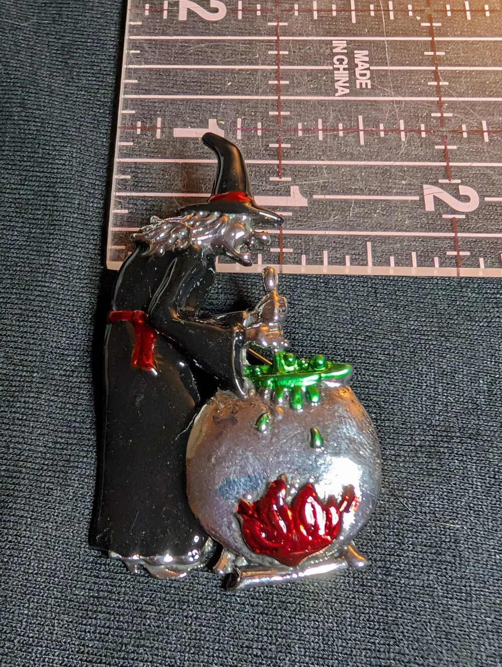 Black Witch with Cauldron Enamel Pin Brooch